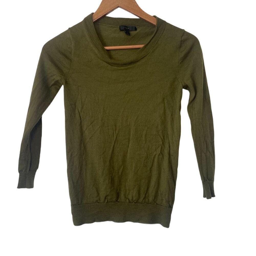J. Crew Olive Green 100% Merino Wool 3/4 Sleeve Lightweight Sweater • Size XS ⬇️